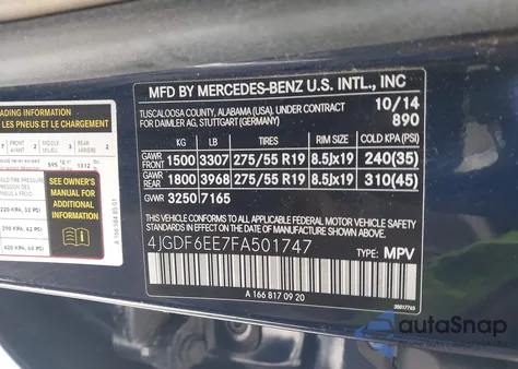 2015 Mercedes-Benz Gl 450 4Matic из США, поврежденный, VIN 4JGDF6EE7FA501747